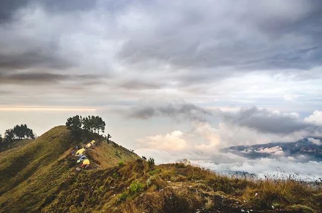 Camp on a hill near Mount Rinjani - where is mount rinjani located