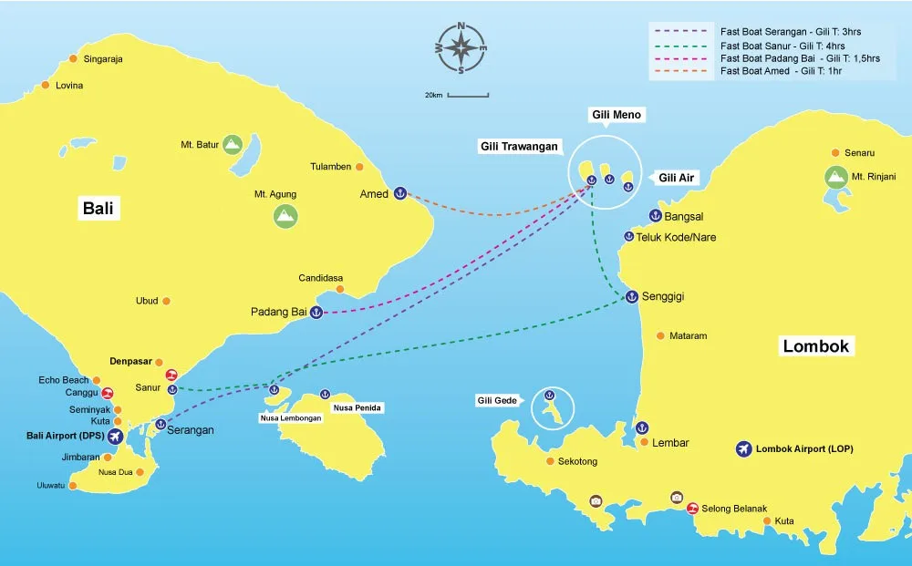 Gili maps - how to get to gili islands from lombok