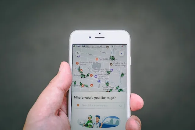 User interface of a ride-hailing app Gojek