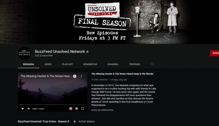 BuzzFeed Unsolved Network rekomendasi channel Youtube mystery