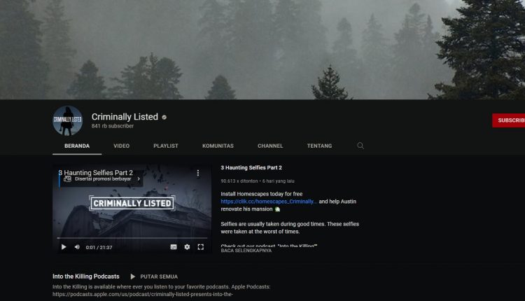 Criminally Listed rekomendasi channel Youtube mystery