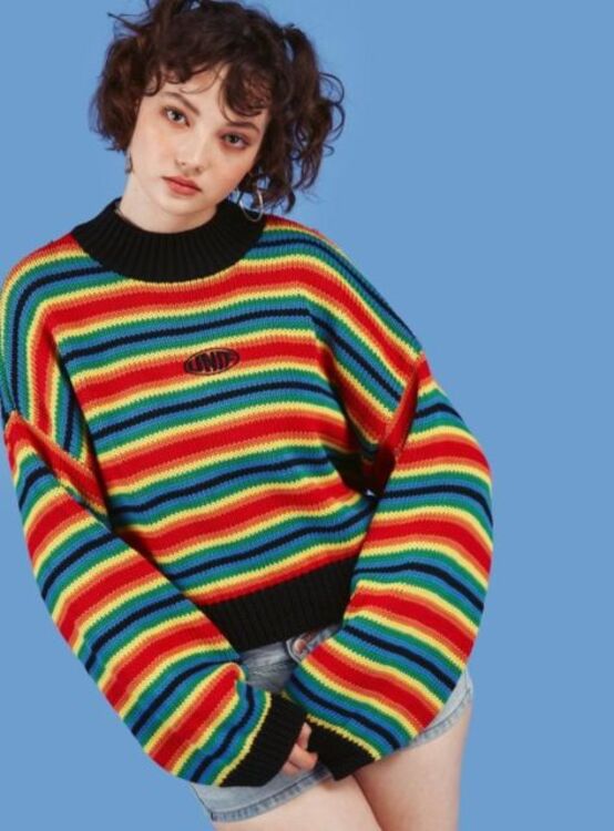 baju tahun 90-an kaus garis warna warni
